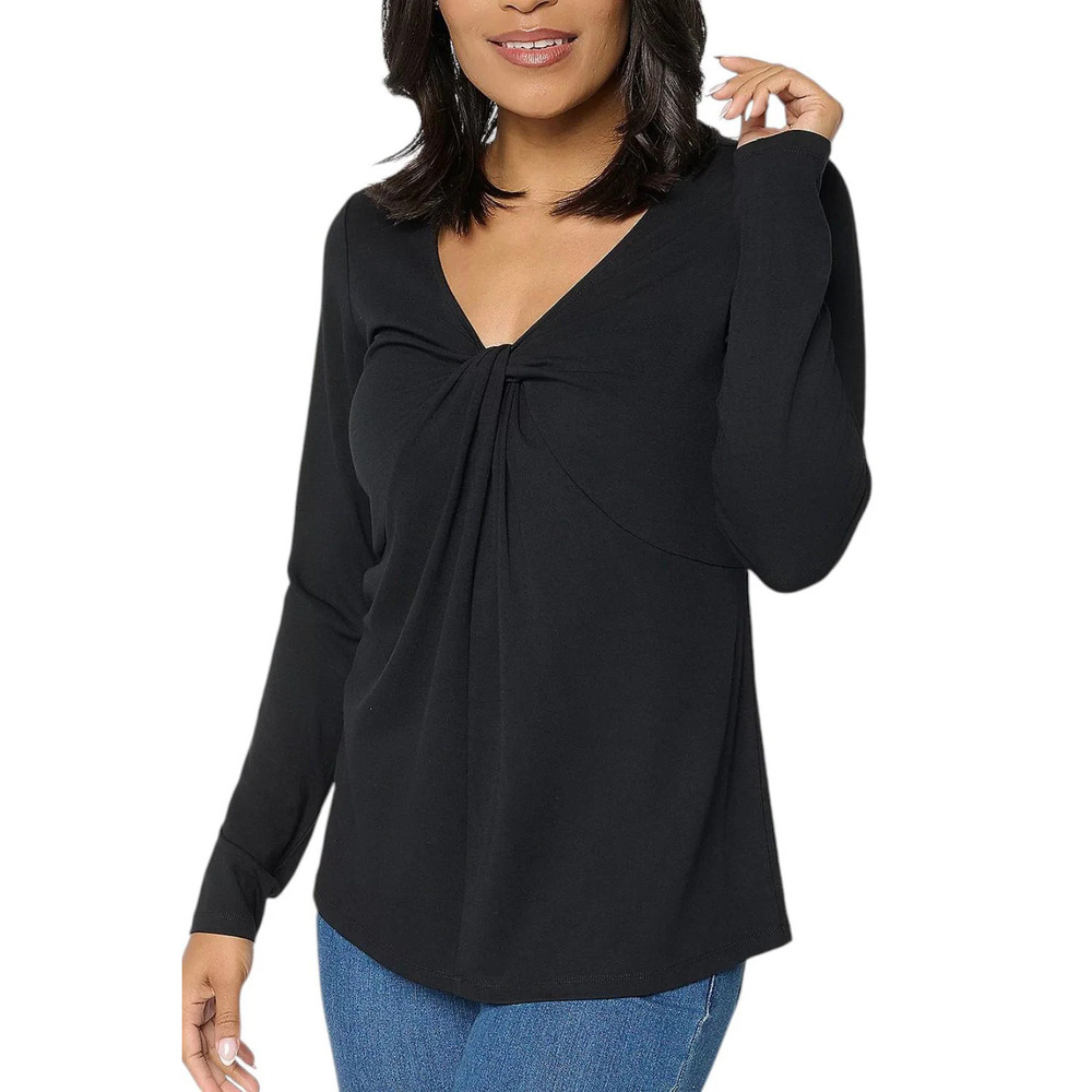 Mally Roncal V-Neck Love You Knot Knit Top Black - Regular